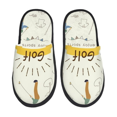

Disketp Golf Icons And Golfer Fuzzy House Memory Foam Slippers Furry Fur Lined Bedroom Shoes Cozy Indoor-Medium