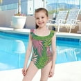 thumbnail image 4 of Girls Ruffled One Piece Swimsuit Summer Beach Vacation Swimwear Tank Swimsuit Pink Palm Leaves, 4 of 8