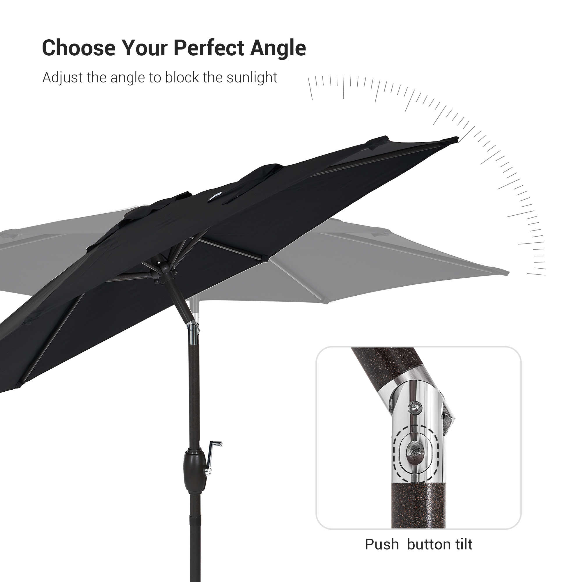 Sonerlic 7.5ft Round Outdoor Patio Shade Umbrella with Steel Frame Garden,Poolside and Deck, Black