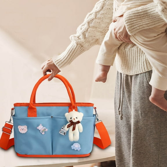 2025 New Diaper Bag Tote Large Capacity Changing Bag with Insulated Pockets Stroller Straps, Bear Pendant