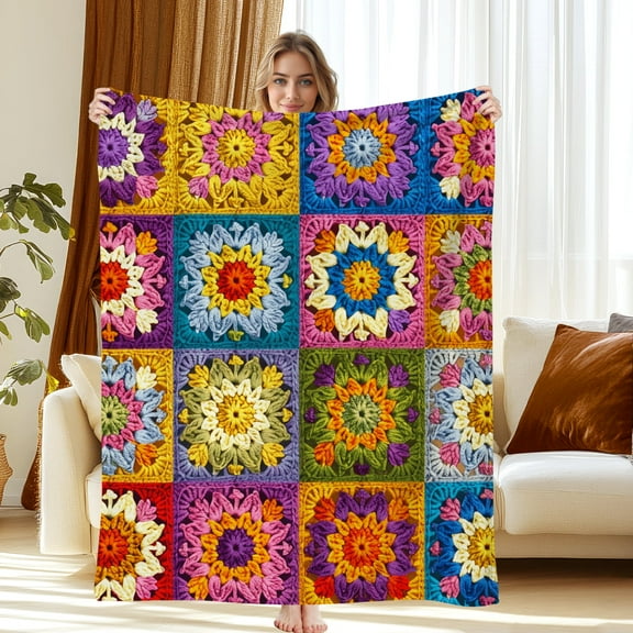 Cozy 30"x40" Throw Blanket - Ultra-Soft & Lightweight Throw for Sofa, Bed or Travel, Perfect for Chilly Nights, Movie Time & Relaxation, Wrinkle-Resistant, Patchwork of Colorful Floral