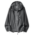 thumbnail image 4 of UPF 50+ Sun Protection Jacket for Men Hooded Long Sleeve Zipper Lightweight Quick Dry Windbreaker Fashion Athletic Tops with Pockets Dark Gray 3XL, 4 of 5