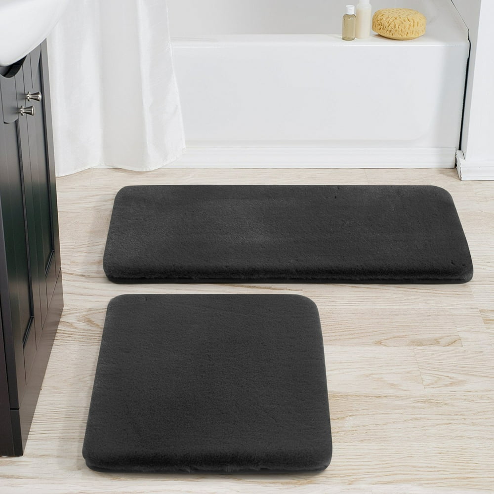 Better Homes & Gardens 2 Piece Gray Faux Rabbit Fur Bath Rug Set