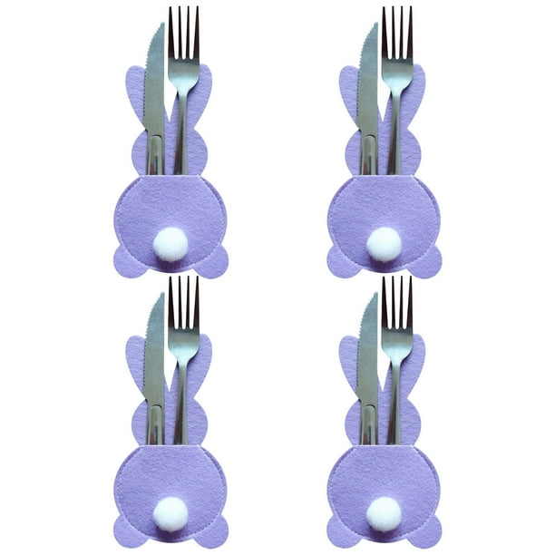 Juego de 4 Portacubiertos de Pascua | Bolsas para Cubiertos Cotton Tail | Portacubiertos Festivos para Decorar La Mesa | Diseño de Fácil Apertura Superior | Perfecto para Cenas Festivas y Centros de