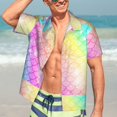 thumbnail image 7 of Pofeuu Fish Scale Print Hawaiian Shirt for Men Sleeves Casual Button Down Summer Beach Dress Shirts T-Shirts,Large, 7 of 7