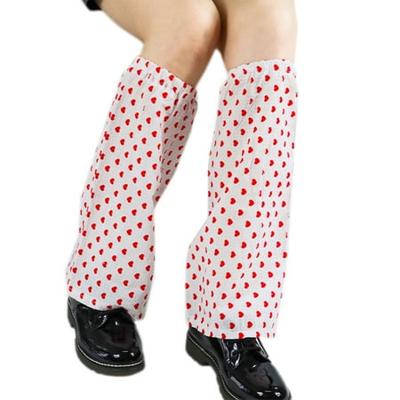 

GHOONEY Women Lolita Harajuku Baggy Leg Warmers Japanese Punk Sweet Red Love Heart Print Foot Covers Loose Knee High Socks