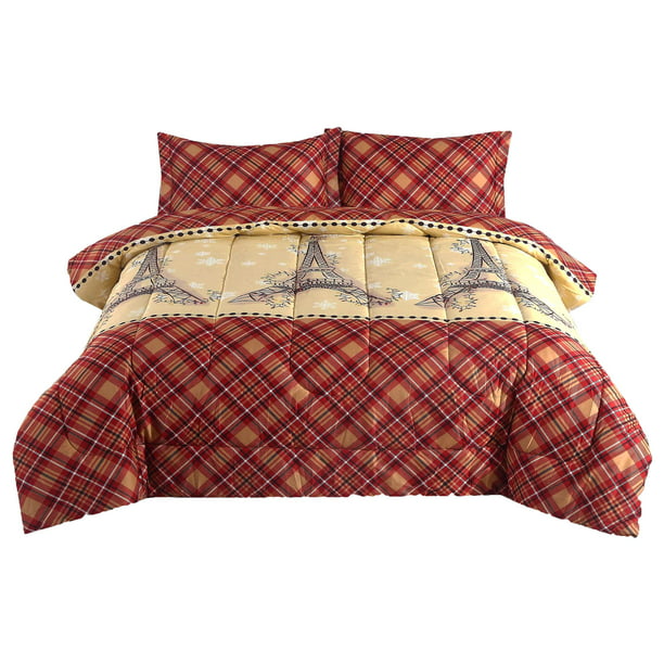 Paris Lights Eiffel Tower Plaid French, French Country Queen Bedding Sets
