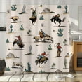 thumbnail image 2 of Western Cowboy Shower Curtain, Wild West Riding Horse Cactus Desert Vintage Farmhouse Country Decor Bath Curtains, Artistic Theme Bathroom Curtain with Hooks, 69x72IN, 2 of 6