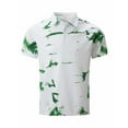 thumbnail image 4 of Camisas Elvqul Hombre Casuales Verde Manga Corta con Estampado de Bloques de Color Solapa Botones, 4 of 5