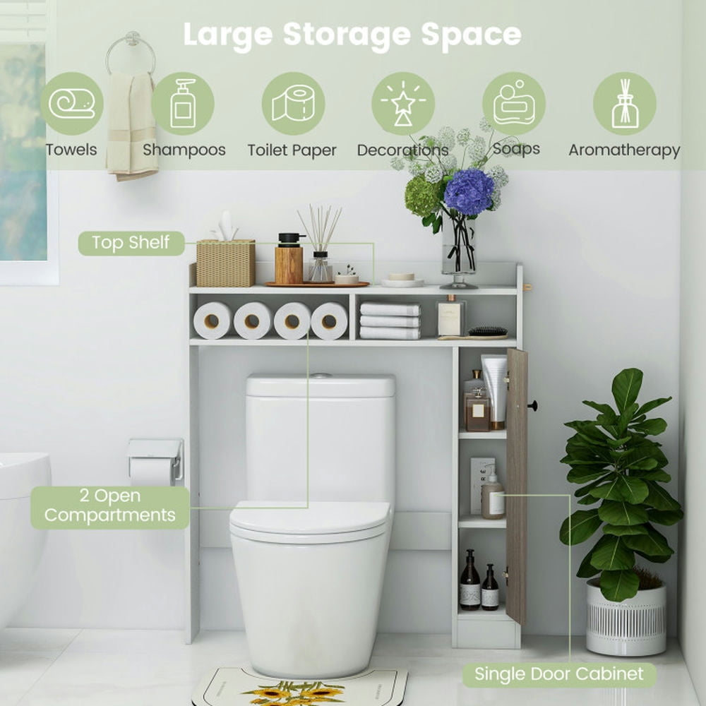 Finihen Toilet Storage Cabinet, Bathroom Cabinet Organizer, Bathroom Over the Toilet Floor Storage Organizer with Adjustable Shelves, for Bathroom, White