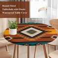 thumbnail image 4 of Aztec Southwest Round Tablecloth, Fitted Table Cover with Elastic for 36"-44" Round Tables, Orange Red Geometric Tribe Vintage Table Cloth Outdoor Indoor Dinning Party Waterproof Tablecloths, 4 of 7