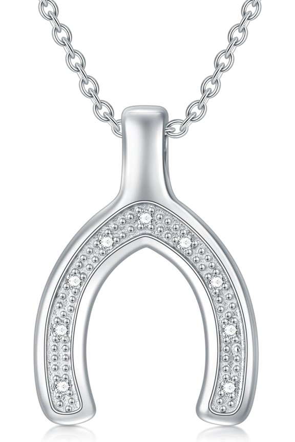 Diamond Wishbone Necklace Sterling Silver Lab Grown Diamond Wishbone Pendant Necklace Present for Women