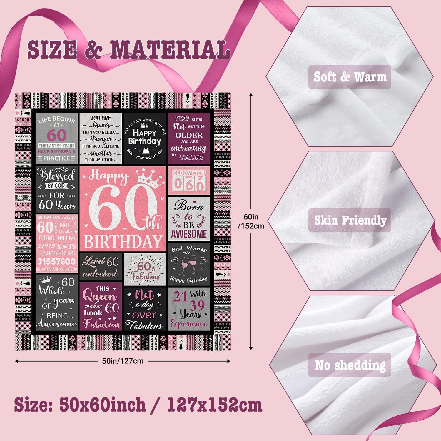 60th Birthday Gifts for Women Blanket 50"x60", 60th Birthday Decorations Women, 60th Birthday Gift Ideas, Happy 60th Birthday Gifts for 60 Year Old Woman, 1964 Birthday Gifts for Women Throw