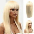 thumbnail image 1 of Longues Perruques Blondes Droites en Cheveux Humains pour Femmes, Style à Franges à la Mode, Permanentes et Prêtes pour la Couleur, Postiche Synthétique, 1 of 5