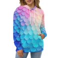thumbnail image 4 of Gradient Mermaid Scales Print Men's Women Vintage 3D Hooded Sweatshirt - All-Season Loose Fit Streetwear, 4 of 6