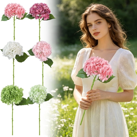Gcvizuso Artificial Flowers, Premium Real Touch Artificial Hydrangea, Embroidered Ball Faux Flower, Fake Floral Ornament For Living Room High-End Dining Table Decor