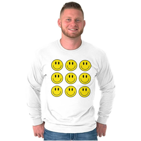 Positive Happy Faces Smile Emoticons Long Sleeve TShirt Men Women Brisco Brands S