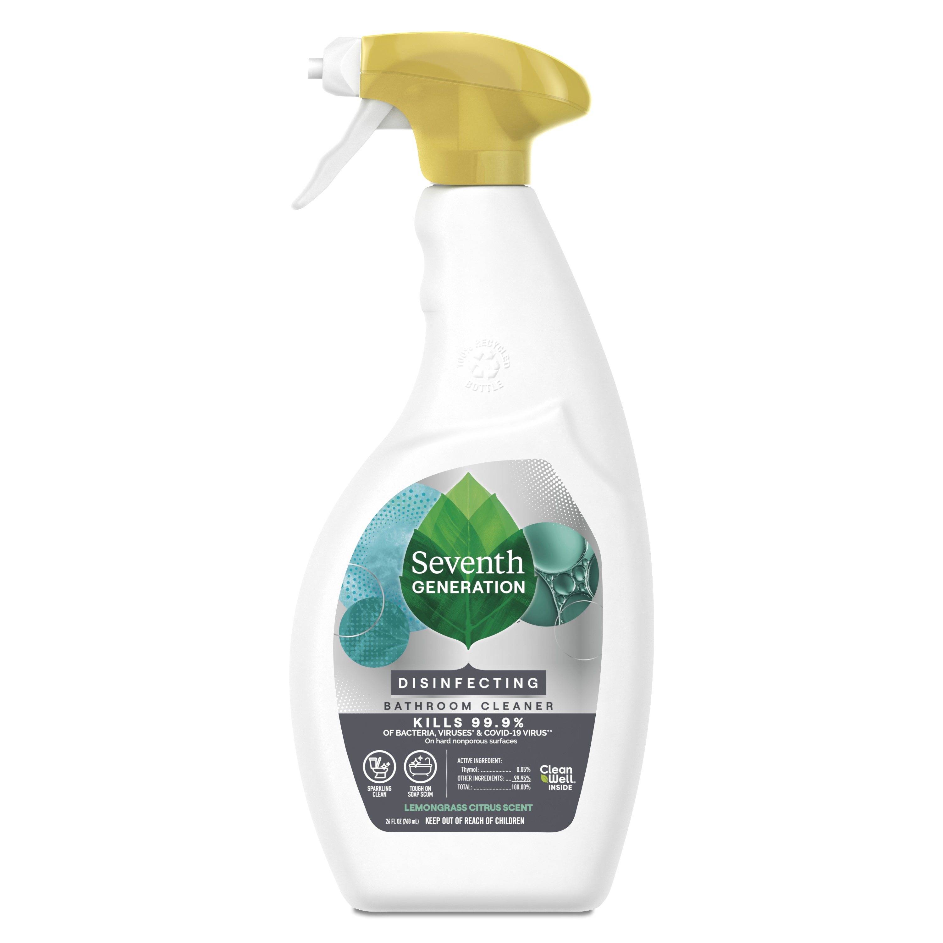 Seventh Generation Bathroom Disinfectant Spray Cleaner for Hard Surfaces, Lemongrass Citrus, 26 fl oz