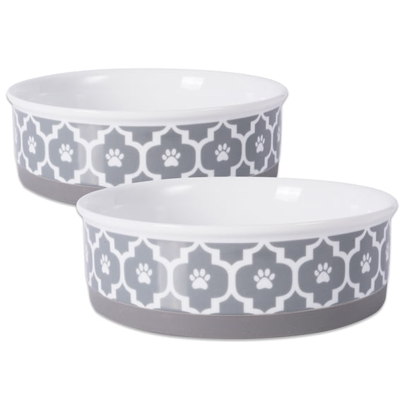 Set of 2 Vibrant Unique Nautical Lattice Gray Medium Pet Bowl, 6"