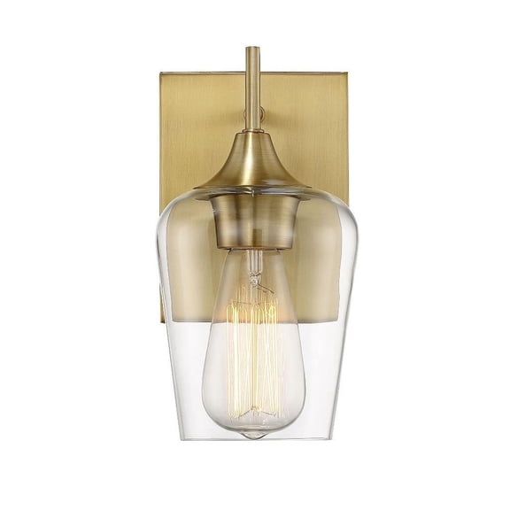 1 Light Contemporary Metal Wall Sconce with Clear Glass-9.5 inches H By 5 inches W-Warm Brass Finish Bailey Street Home 159-Bel-2749852