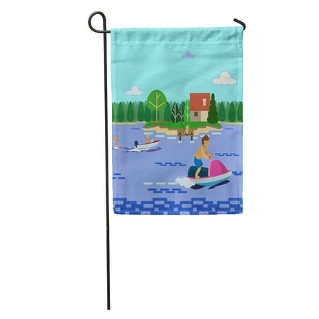 SIDONKU Man Riding Jet Ski Power Boat Pulling Water Skier Boy Garden Flag Decorative Flag House Banner 12x18