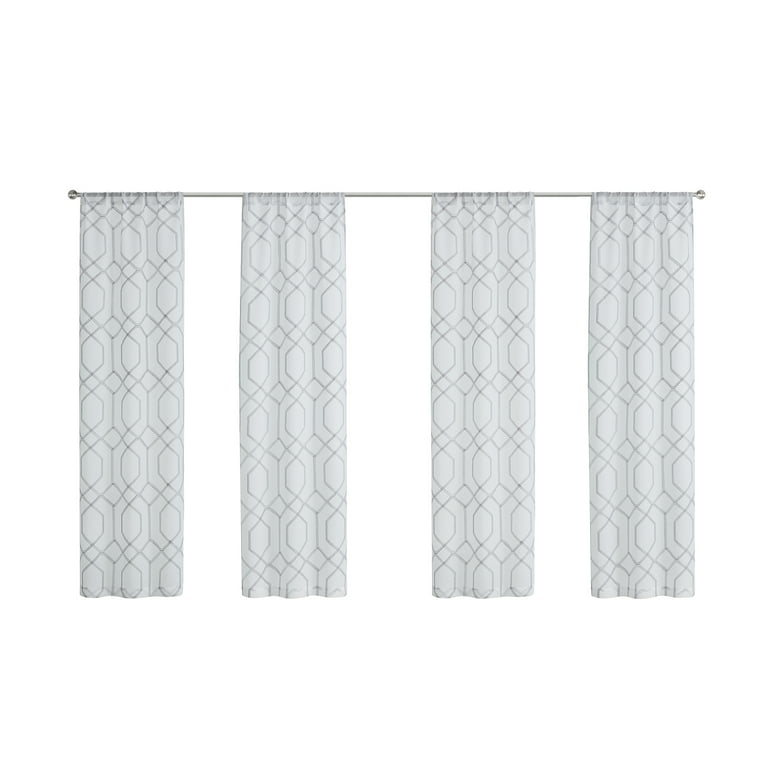 Mainstays Modern Gray Geometric Rod Pocket Sheer Curtain Set 28 X 84 4 Panels Com