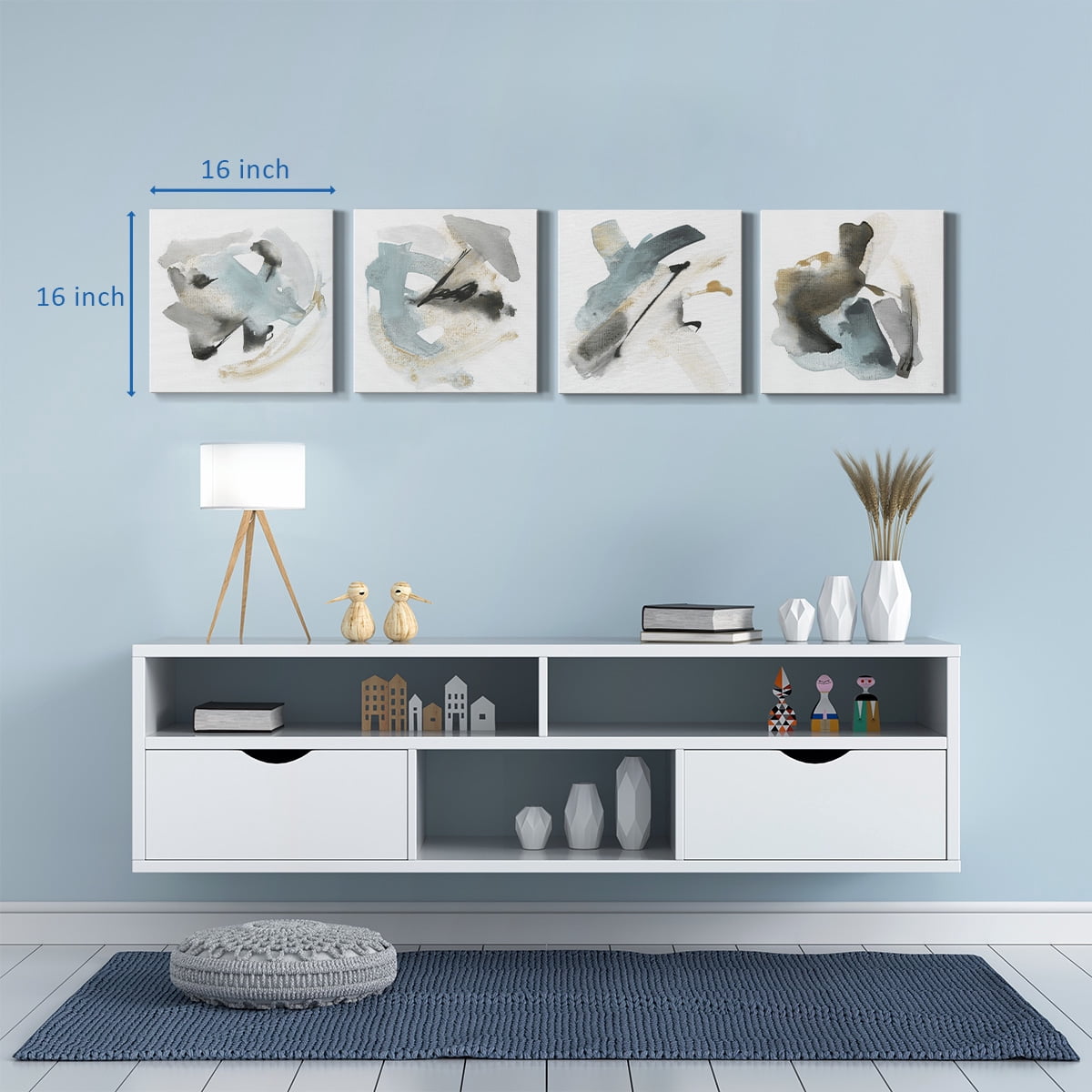 Wexford Home Abstract Wall Art Watercolor Canvas Prints Modern Artwork Décor for Living Room Bathroom Bedroom 32 x 32 inches, Set of 4