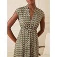 thumbnail image 6 of Green Geometric Print Midi Shirt Dress With V-Neck And Cinched Waist, 6 of 7