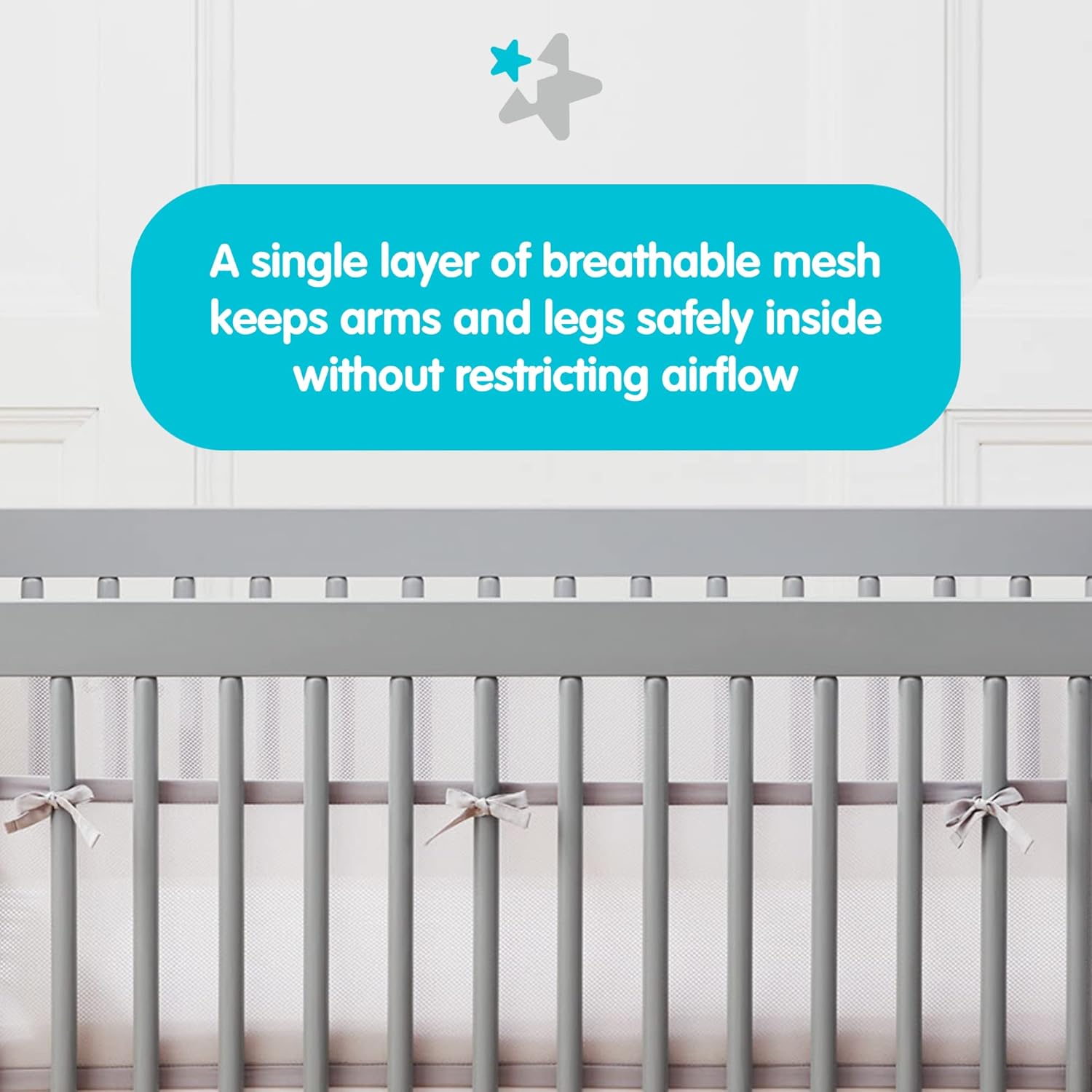 BreathableBaby AirflowBaby Mesh Crib Liner, 11", Anti-Bumper, Non-Padded - Gray