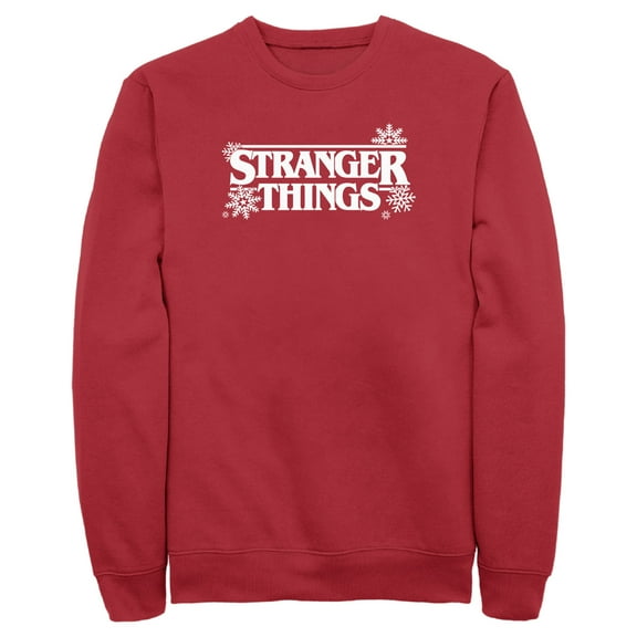 Netflix Men's Stranger Things Christmas Snowflakes Logo Sweatshirt Red Medium