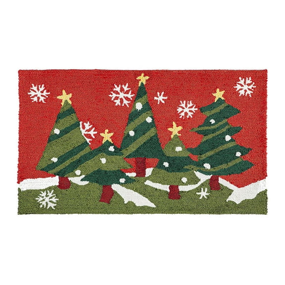 Christmas Trees Indoor/Outdoor Hooked Rug 24"x42"