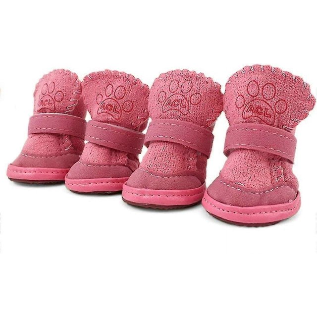 Botines para perros, botas para perros, botines cálidos para el invierno, forro polar grueso, zapatos de nieve para perros pequeños y gatos para clima frío, etiqueta 5 rosa