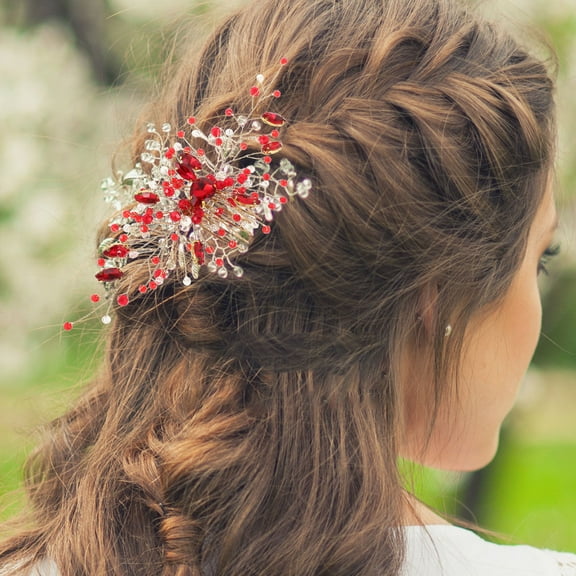 ibasenice Red Bridal Hair Comb with Sparkling Decoration for Weddings, Proms, and Formal Occasions