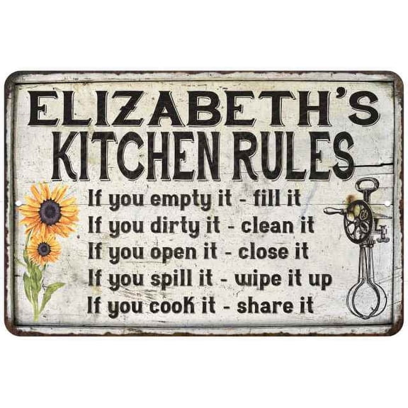 Elizabeth's Kitchen Rules Chic Sign Vintage Decor 8 x 12 High Gloss Metal 208120032008