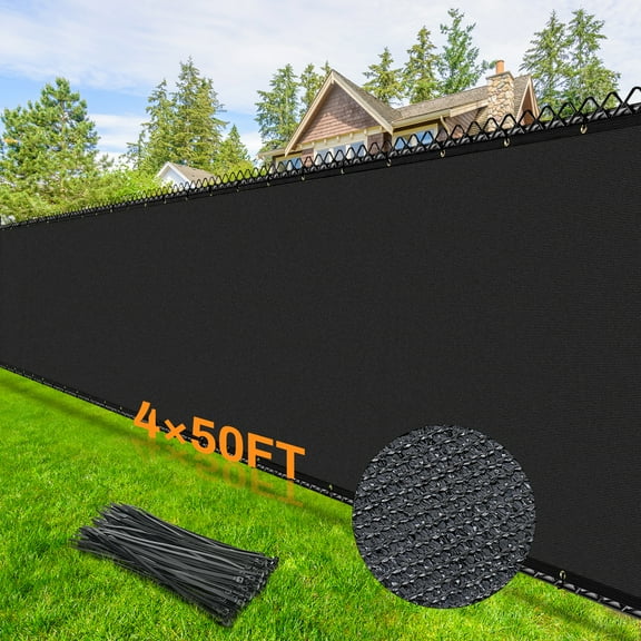 4X50ft Privacy Fence Screen, 90% Privacy Shade Cover, Garden Fence Mesh with Straps & Brass Grommets-Black
