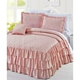 thumbnail image 2 of Serenta Ensemble de Couvre-Lit Matelassé à Volants en Satin Mat 4 Pcs, Rose, Queen, 2 of 2