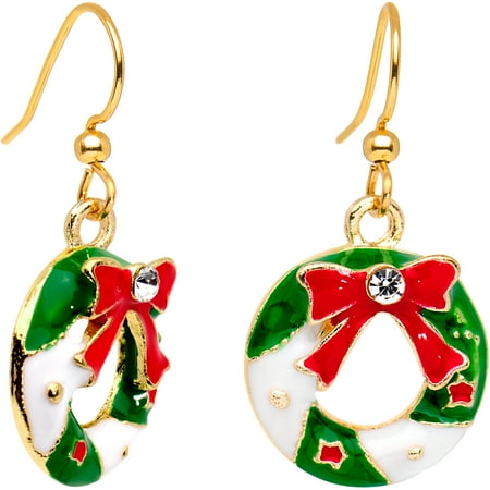 The Body Shop Christmas Body Candy Handcrafted Gold Plated Clear Accent Christmas Wreath Fishhook Earrings ()