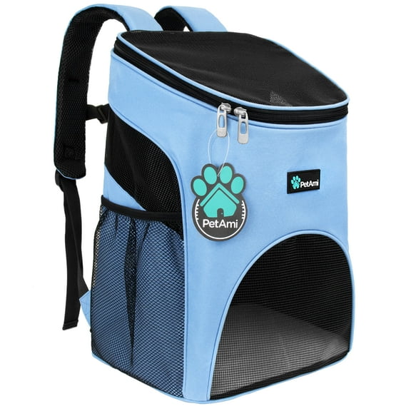 PetAmi Small Dogs and Cat Backpack Carrier, Airline Approved Pet Backpack Carrier, Ventilated, Safety Strap, Buckle Support Designed for Hiking Travel Camping Outdoor, Max 18 lbs (Light Blue)