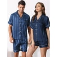thumbnail image 3 of Unique Bargains Men's Satin Button Down Striped Short Sleeve Shorts Pajama Set S Blue, 3 of 6
