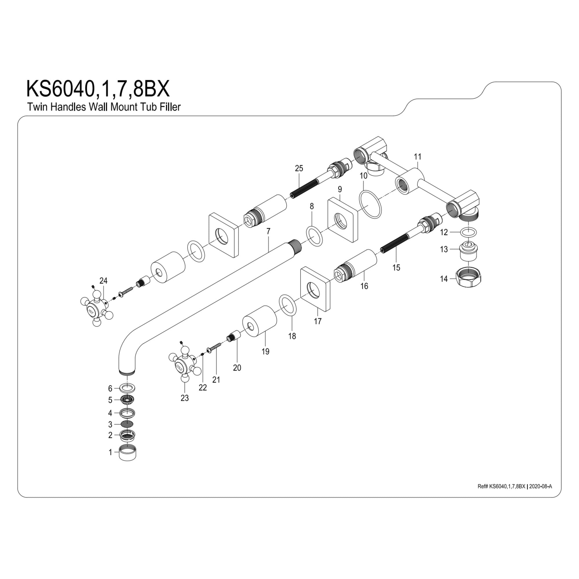 Kingston Brass KS6040BX Metropolitan Two-Handle 3-Hole Wall Mount Roman Tub Faucet in Matte Black