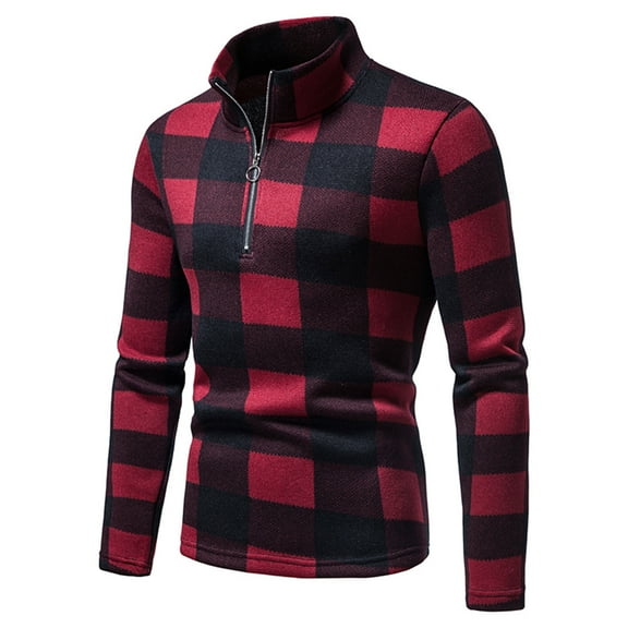 Njoeus Men's Fashion Men Sweater Turtleneck Sweater Autumn And Winter Men's Zipper Sweater Fashion Plaid Casual Stand Collar Pullover Sweater Men's Autumn Winter On Clearance