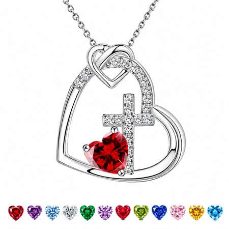 Seamido 925 Sterling Silver January Birthstone Cross Pendant Necklace Adjustable Women Jewelry