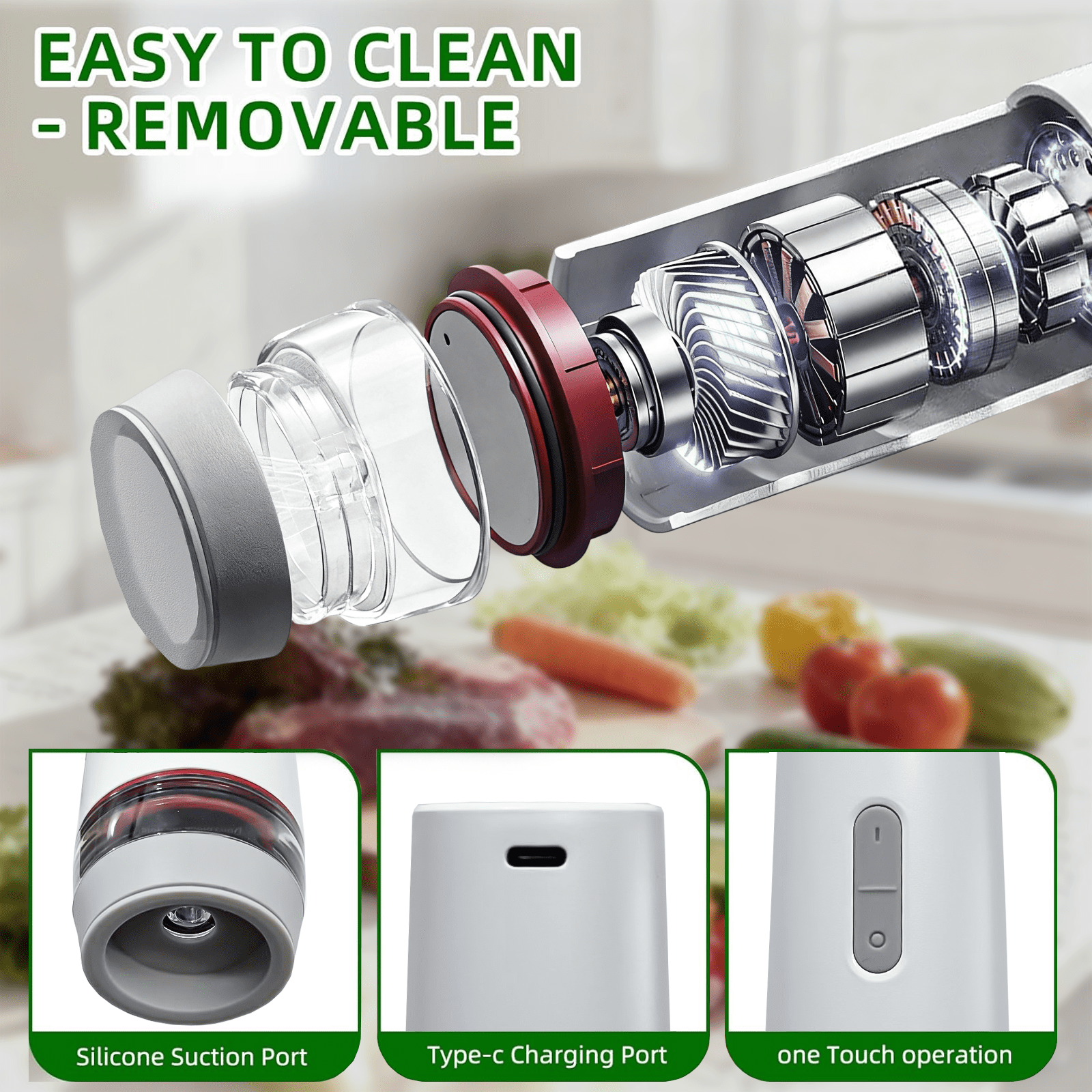 PKALQ   Food Vacuum Sealer Machine , with 30 Reusable Bags, Eco Friendly Design, One-Touch Operation, for Home Kitchen/Camping, Ideal for Eco-Conscious Families & Meal Preppers