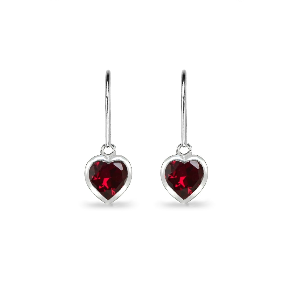 Created Ruby 6mm Heart Bezel-Set Dainty Dangle Leverback Earrings in Sterling Silver