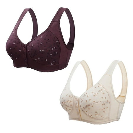 2PC Women Wireless Bras Comfort Back Support Floral Lace Bra Adjustable Wider Straps Full Coverage Lift Up Minimizer Bras Dark Blue 42B