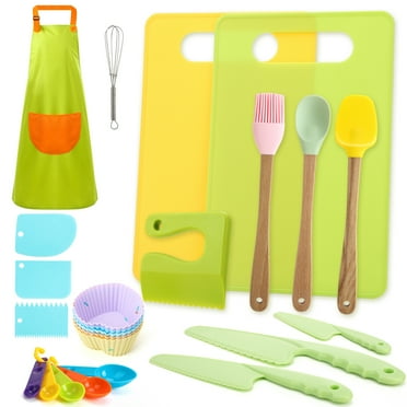 sixwipe 24 Pcs Kids Cooking Sets,  Kitchen Tools for Toddlers' Real Cooking, Kids Kitchen Knife Set Include  Kids Apron, Cuttting Board, Spoon, Toddlers Kitchen Tools for Age 3-10 Year Old Girl Boy