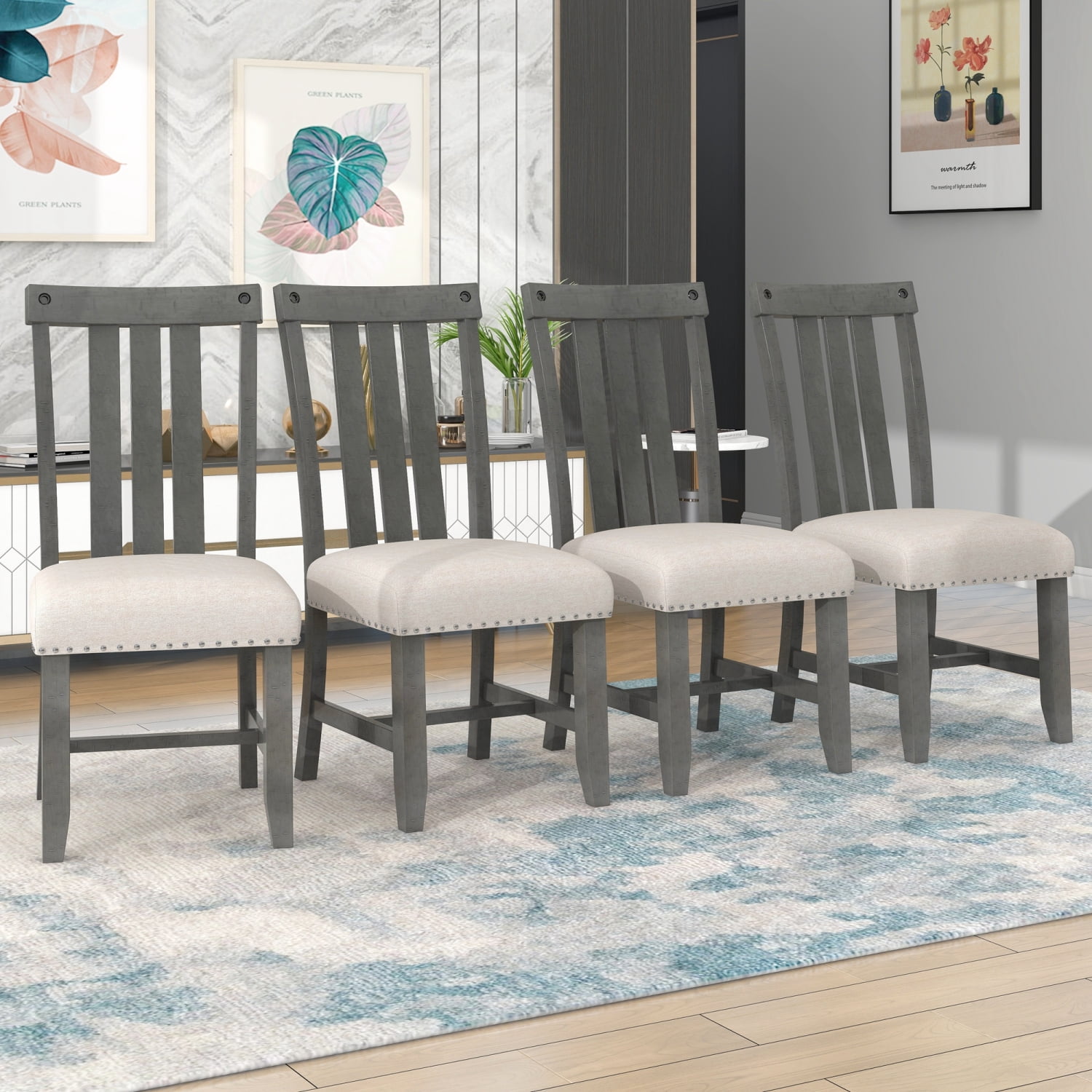 Clearance! TREXM Set of 4 Fabric Upholstered Dining Chairs with Sliver ...