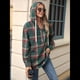 thumbnail image 4 of Sudadera con Capucha y Estampado A Cuadros para Mujer, Sudaderas Extragrandes, Camisetas de Larga, Corte Holgado Verde M, 4 of 9