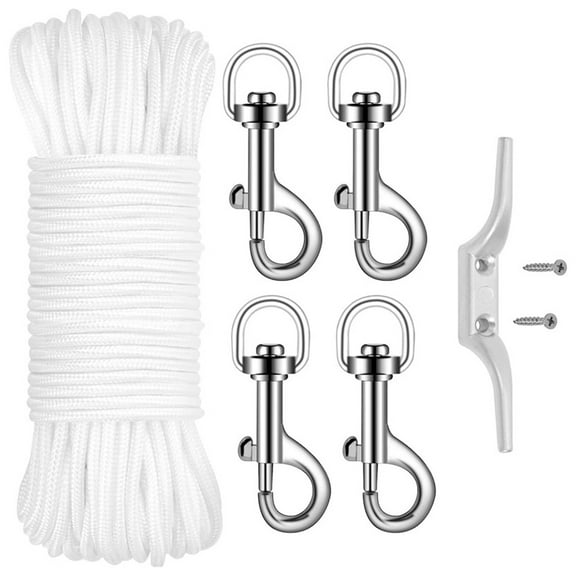 Jubilant Flagpole Rope Set Flag Pole Rope Replacement Kit 98 Ft Heavy-duty Halyard Rope Set with Swivel Hook Clips for Flag Poles Pet Leashes Camping Tents