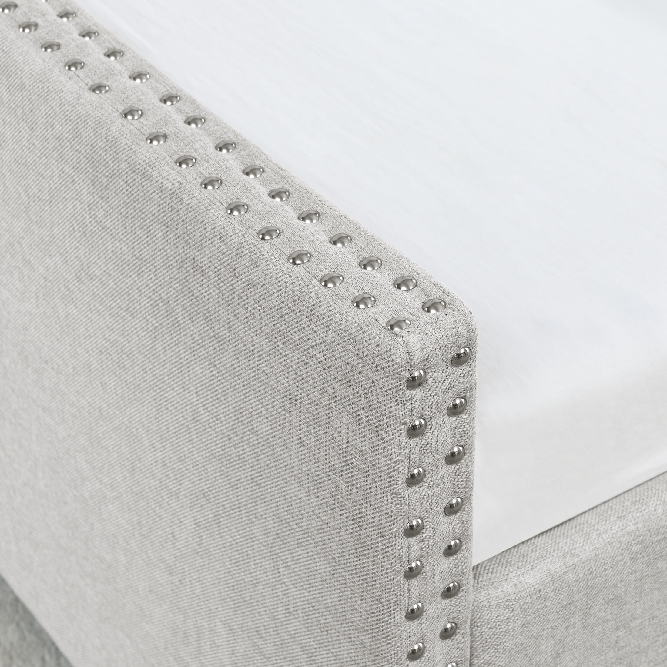Noble House Queen Size Button Tufted Daybed, Linen Sofa Bed Frame with Storage Drawers and Nailhead Waved Arms, Beige